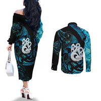 Manaia New Zealand Matariki Couples Matching Off The Shoulder Long Sleeve Dress and Long Sleeve Button Shirt NZ Paua Shell Maori Art