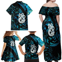 Manaia New Zealand Matariki Family Matching Off Shoulder Maxi Dress and Hawaiian Shirt NZ Paua Shell Maori Art