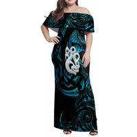 Manaia New Zealand Matariki Family Matching Off Shoulder Maxi Dress and Hawaiian Shirt NZ Paua Shell Maori Art