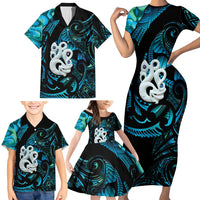 Manaia New Zealand Matariki Family Matching Short Sleeve Bodycon Dress and Hawaiian Shirt NZ Paua Shell Maori Art