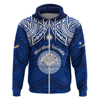 Marshall Islands Hoodie Blue Polynesian Tribal Mix Coat of Arms LT14 - Polynesian Pride