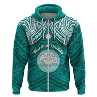 Custom Marshall Islands Hoodie Turquoise Polynesian Tribal Mix Coat of Arms LT14 Zip Hoodie Turquoise - Polynesian Pride