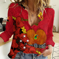 Polynesian Pride Remembrance Day PNG Women Casual Shirt Papua New Guinea We Will Remember Them LT14 Female Red - Polynesian Pride