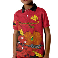 Personalised Remembrance Day PNG Kid Polo Shirt Papua New Guinea We Will Remember Them LT14 Kid Red - Polynesian Pride