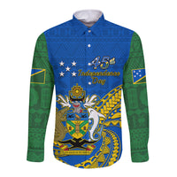 Polynesian Pride Independence Day Solomon Islands Long Sleeve Button Shirt Happy 45th Anniversary LT14 Unisex Blue - Polynesian Pride