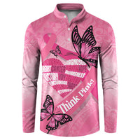Polynesia Breast Cancer Awareness Month Button Sweatshirt Pink Ribbon Mix Butterflies