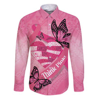 Polynesia Breast Cancer Awareness Month Family Matching Off The Shoulder Long Sleeve Dress and Hawaiian Shirt Pink Ribbon Mix Butterflies