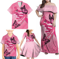 Polynesia Breast Cancer Awareness Month Family Matching Off Shoulder Maxi Dress and Hawaiian Shirt Pink Ribbon Mix Butterflies