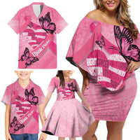 Polynesia Breast Cancer Awareness Month Family Matching Off Shoulder Short Dress and Hawaiian Shirt Pink Ribbon Mix Butterflies