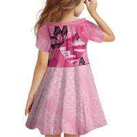 Polynesia Breast Cancer Awareness Month Kid Short Sleeve Dress Pink Ribbon Mix Butterflies