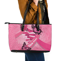 Polynesia Breast Cancer Awareness Month Leather Tote Bag Pink Ribbon Mix Butterflies