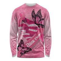 Polynesia Breast Cancer Awareness Month Long Sleeve Shirt Pink Ribbon Mix Butterflies