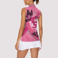 Polynesia Breast Cancer Awareness Month Women Sleeveless Polo Shirt Pink Ribbon Mix Butterflies