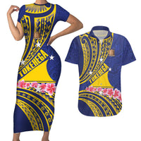 Personalised Tokelau Tokehega Day Couples Matching Short Sleeve Bodycon Dress and Hawaiian Shirt Tokelauan Tatau Flag Color - Polynesian Pride