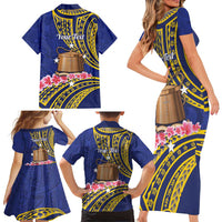 Personalised Tokelau Tokehega Day Family Matching Short Sleeve Bodycon Dress and Hawaiian Shirt Tokelauan Tatau Flag Color - Polynesian Pride