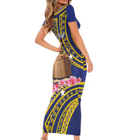 Personalised Tokelau Tokehega Day Short Sleeve Bodycon Dress Tokelauan Tatau Flag Color - Polynesian Pride