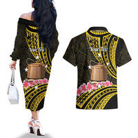 Personalised Tokelau Tokehega Day Couples Matching Off The Shoulder Long Sleeve Dress and Hawaiian Shirt Tokelauan Tatau Black Color - Polynesian Pride