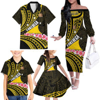 Personalised Tokelau Tokehega Day Family Matching Off The Shoulder Long Sleeve Dress and Hawaiian Shirt Tokelauan Tatau Black Color - Polynesian Pride