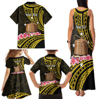 Personalised Tokelau Tokehega Day Family Matching Tank Maxi Dress and Hawaiian Shirt Tokelauan Tatau Black Color - Polynesian Pride