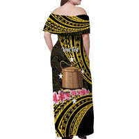 Personalised Tokelau Tokehega Day Off Shoulder Maxi Dress Tokelauan Tatau Black Color - Polynesian Pride