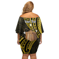 Personalised Tokelau Tokehega Day Off Shoulder Short Dress Tokelauan Tatau Black Color - Polynesian Pride
