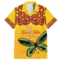Personalised Tufi Tapa and Tattoo Festival Family Matching Off The Shoulder Long Sleeve Dress and Hawaiian Shirt PNG Oro Butterfly Tapa Pattern LT14 Dad's Shirt - Short Sleeve Yellow - Polynesian Pride
