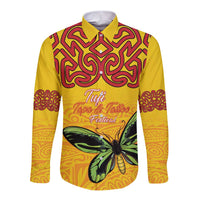Personalised Tufi Tapa and Tattoo Festival Long Sleeve Button Shirt PNG Oro Butterfly Tapa Pattern - Polynesian Pride