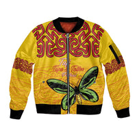 Personalised Tufi Tapa and Tattoo Festival Sleeve Zip Bomber Jacket PNG Oro Butterfly Tapa Pattern - Polynesian Pride
