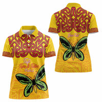 Personalised Tufi Tapa and Tattoo Festival Women Polo Shirt PNG Oro Butterfly Tapa Pattern - Polynesian Pride