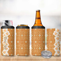 Personalised Tufi Tapa and Tattoo Festival 4 in 1 Can Cooler Tumbler Oro Tapa Cloth With Plumeria - Polynesian Pride