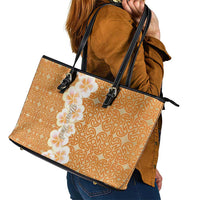 Personalised Tufi Tapa and Tattoo Festival Leather Tote Bag Oro Tapa Cloth With Plumeria - Polynesian Pride
