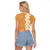 Personalised Tufi Tapa and Tattoo Festival Raglan Cropped T Shirt Oro Tapa Cloth With Plumeria - Polynesian Pride