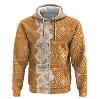 Personalised Tufi Tapa and Tattoo Festival Zip Hoodie Oro Tapa Cloth With Plumeria - Polynesian Pride