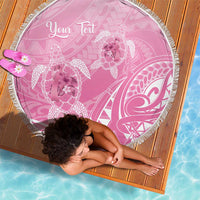 Personalised Polynesia Breast Cancer Awareness Beach Blanket No One Fights Alone Turtle Ribbon - Pink Version