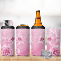 Personalised Polynesia Breast Cancer Awareness 4 in 1 Can Cooler Tumbler No One Fights Alone Turtle Ribbon - Pink Version