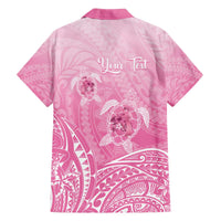 Personalised Polynesia Breast Cancer Awareness Family Matching Off The Shoulder Long Sleeve Dress and Hawaiian Shirt No One Fights Alone Turtle Ribbon - Pink Version
