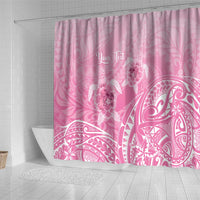 Personalised Polynesia Breast Cancer Awareness Shower Curtain No One Fights Alone Turtle Ribbon - Pink Version