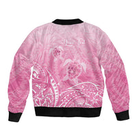 Personalised Polynesia Breast Cancer Awareness Sleeve Zip Bomber Jacket No One Fights Alone Turtle Ribbon - Pink Version