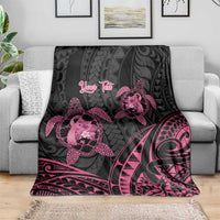 Personalised Polynesia Breast Cancer Awareness Blanket No One Fights Alone Turtle Ribbon - Black Version