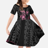 Personalised Polynesia Breast Cancer Awareness Family Matching Mermaid Dress and Hawaiian Shirt No One Fights Alone Turtle Ribbon - Black Version LT14 Daughter's Dress Black - Polynesian Pride