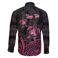 Personalised Polynesia Breast Cancer Awareness Family Matching Mermaid Dress and Hawaiian Shirt No One Fights Alone Turtle Ribbon - Black Version LT14 - Polynesian Pride