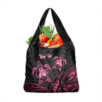 Personalised Polynesia Breast Cancer Awareness Grocery Bag No One Fights Alone Turtle Ribbon - Black Version
