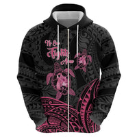 Personalised Polynesia Breast Cancer Awareness Hoodie No One Fights Alone Turtle Ribbon - Black Version