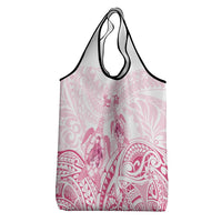 Personalised Polynesia Breast Cancer Awareness Grocery Bag No One Fights Alone Turtle Ribbon - White Version