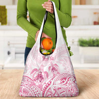 Personalised Polynesia Breast Cancer Awareness Grocery Bag No One Fights Alone Turtle Ribbon - White Version