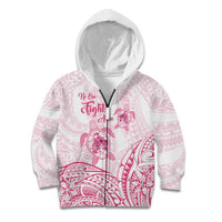 Personalised Polynesia Breast Cancer Awareness Kid Hoodie No One Fights Alone Turtle Ribbon - White Version