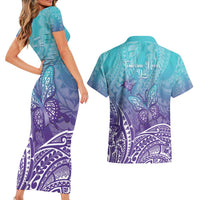 Polynesia Suicide Prevention Month Couples Matching Short Sleeve Bodycon Dress and Hawaiian Shirt Butterfly Purple And Teal Ribbon Tomorrow Needs You