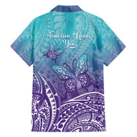 Polynesia Suicide Prevention Month Family Matching Tank Maxi Dress and Hawaiian Shirt Butterfly Purple And Teal Ribbon Tomorrow Needs You