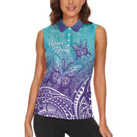 Polynesia Suicide Prevention Month Women Sleeveless Polo Shirt Butterfly Purple And Teal Ribbon Tomorrow Needs You