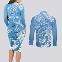 Personalised New Zealand Autism Awareness Couples Matching Long Sleeve Bodycon Dress and Long Sleeve Button Shirt NZ Fern With Maori Koru Lizard